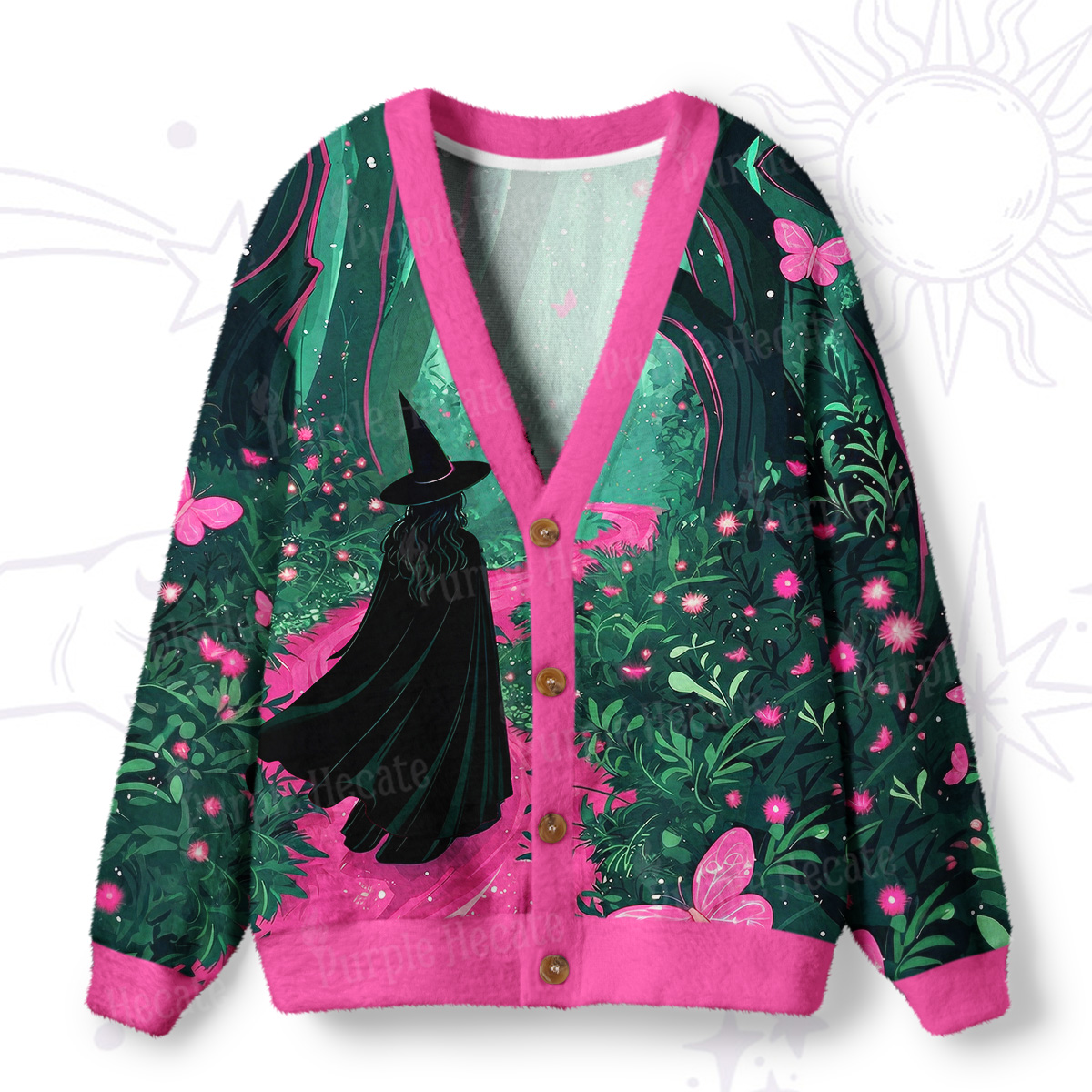 Purplehecate Witchy Forest Ugly Cardigan Sweaters