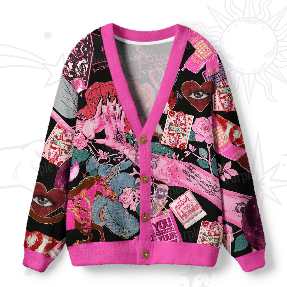Purplehecate Pink Witch Spell Ugly Cardigan Sweaters