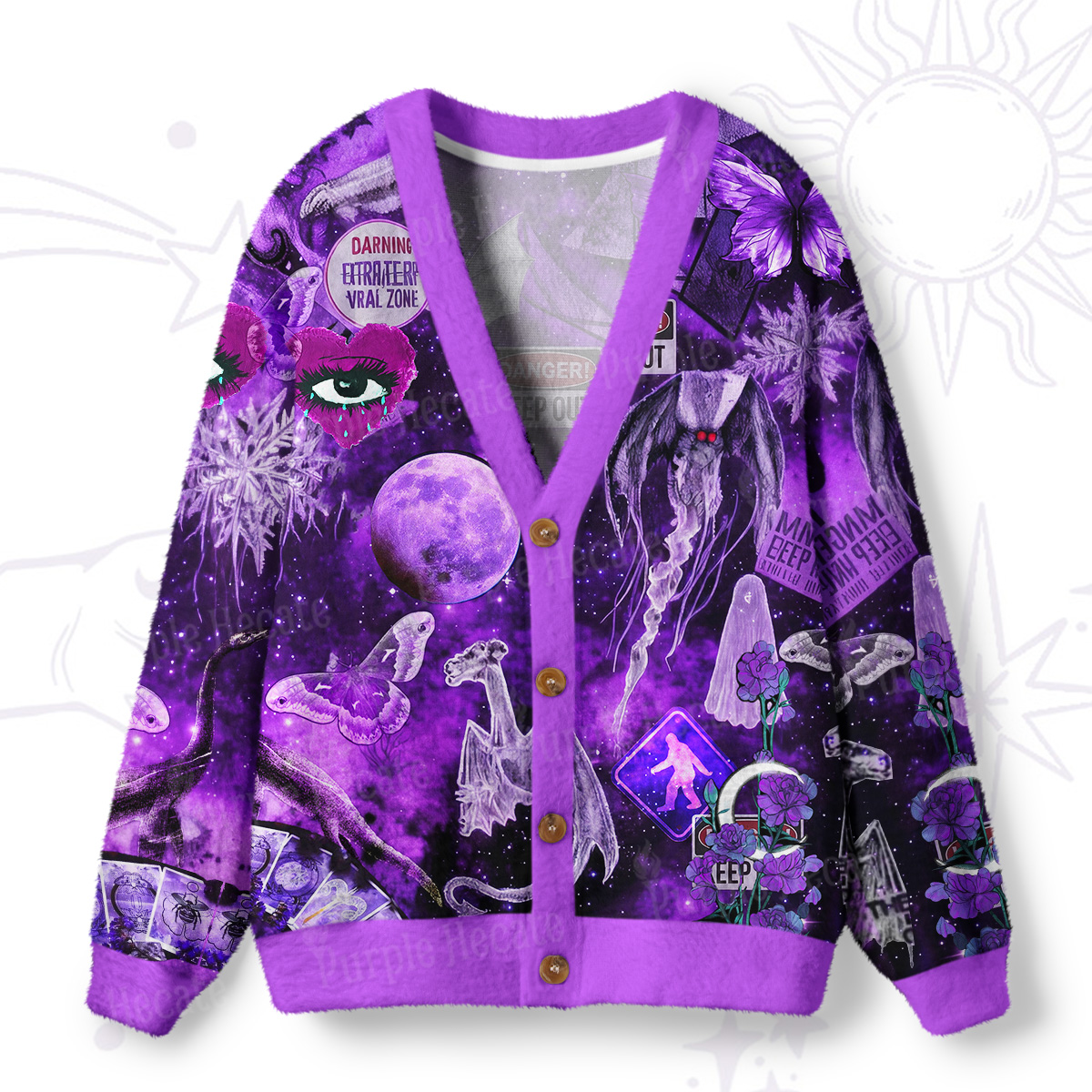 Purplehecate Cosmic Entity Purple Ugly Cardigan Sweaters
