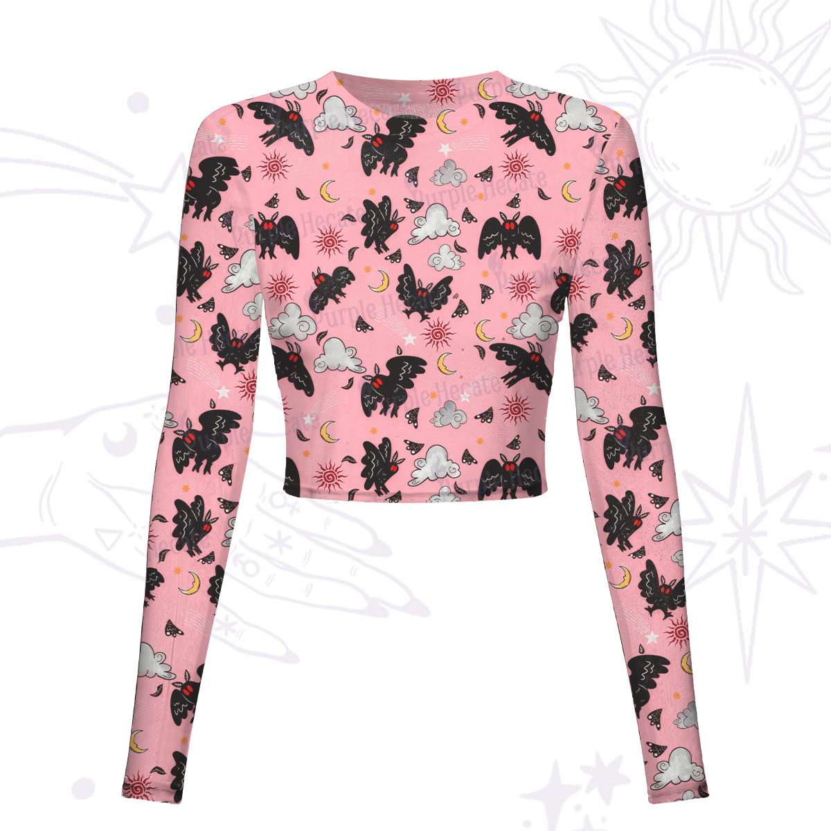 Purplehecate Cryptid Mothman Mesh Long Sleeve Crop Top
