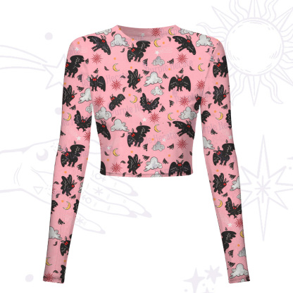 Purplehecate Cryptid Mothman Mesh Long Sleeve Crop Top