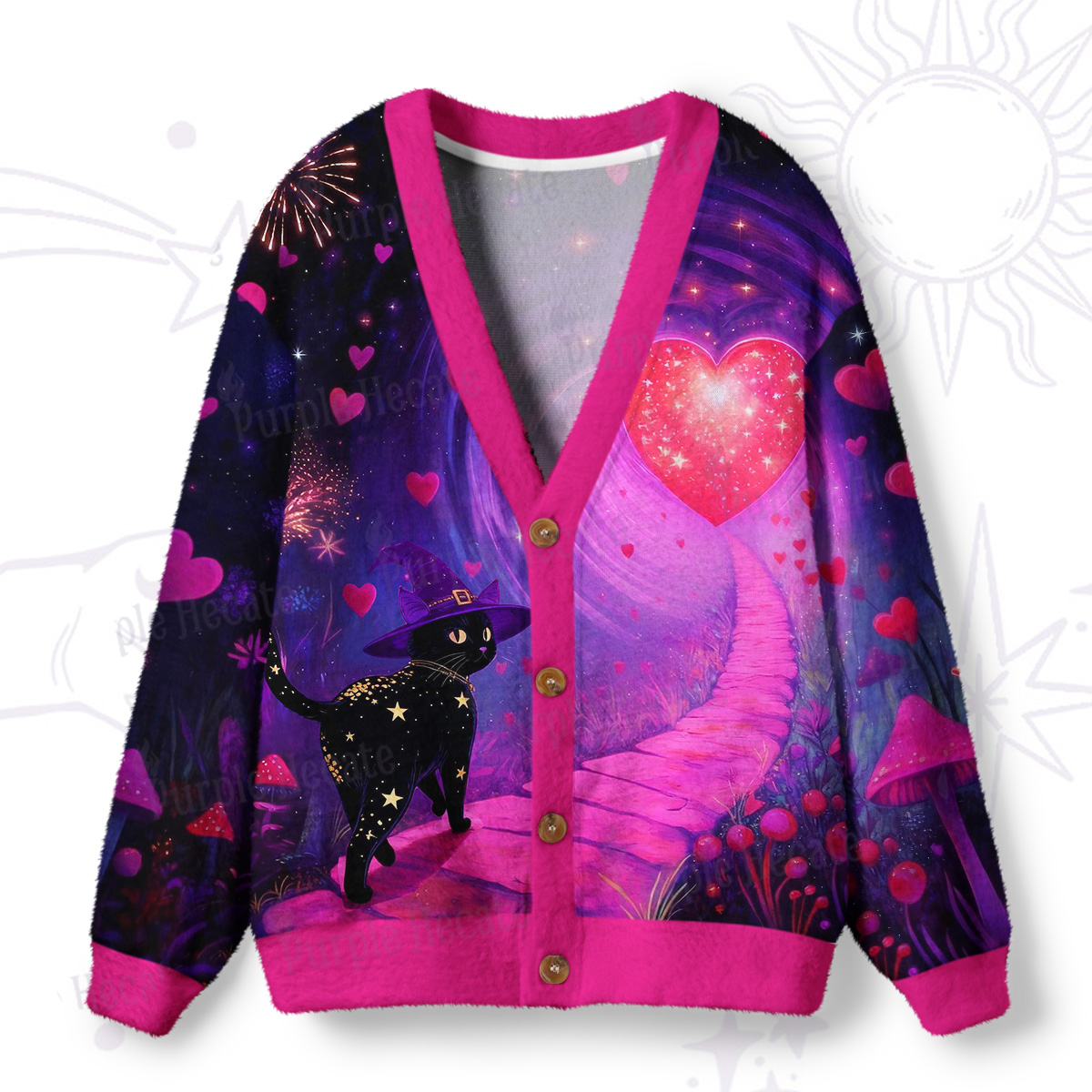 Purplehecate Starry Witch Cat and Love Ugly Cardigan Sweaters
