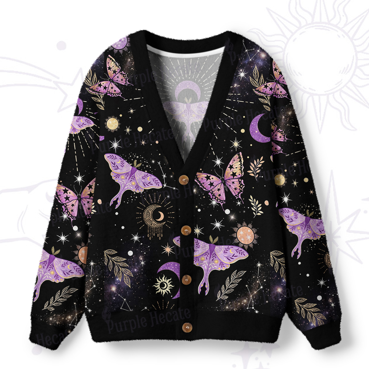 Purplehecate Starry Night Lunar Moth Ugly Cardigan Sweaters