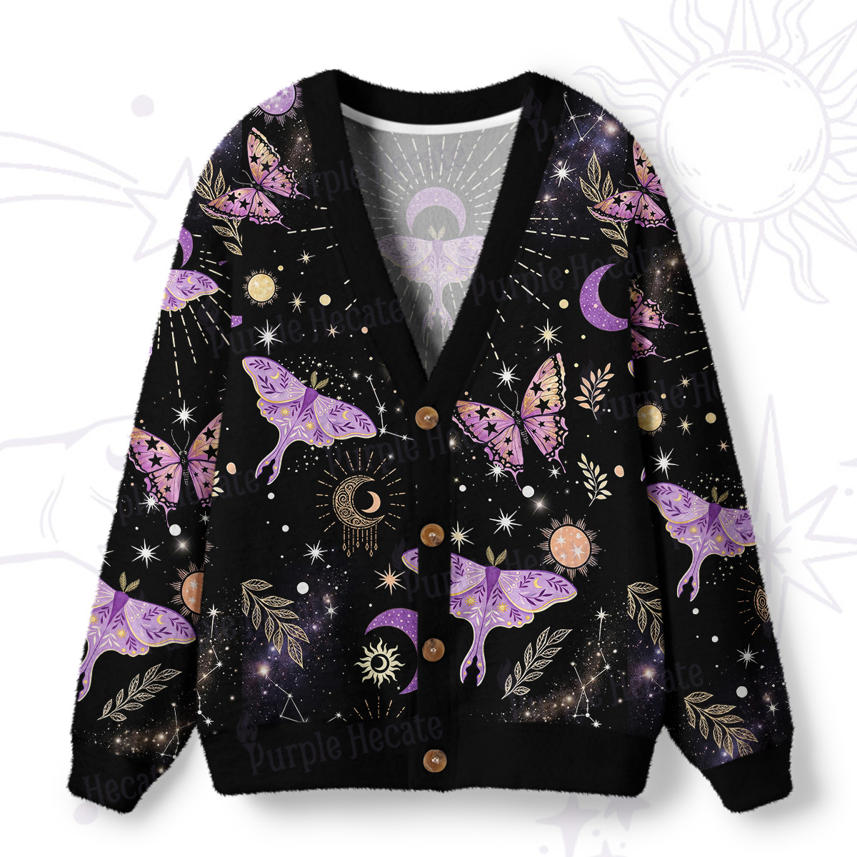 Purplehecate Starry Night Lunar Moth Ugly Cardigan Sweaters