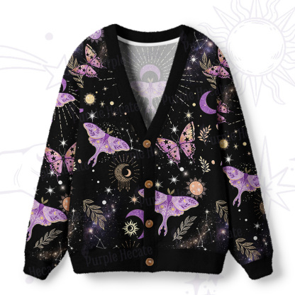 Purplehecate Starry Night Lunar Moth Ugly Cardigan Sweaters