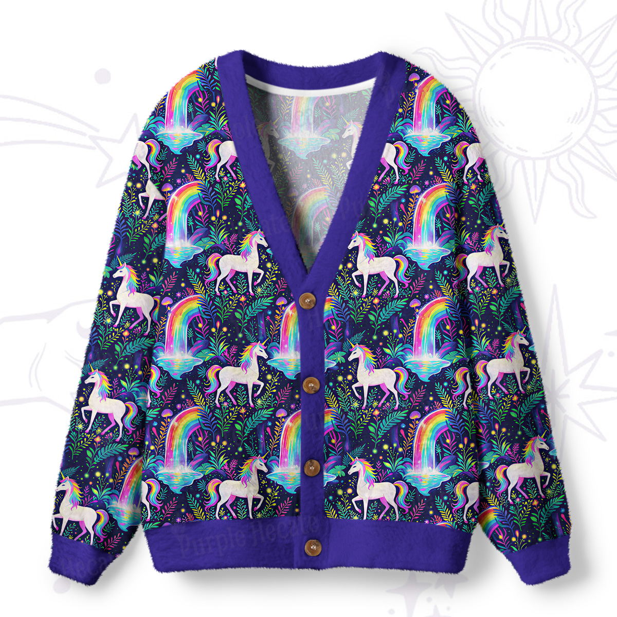 Purplehecate Rainbow Forest Unicorn Magic Ugly Cardigan Sweaters