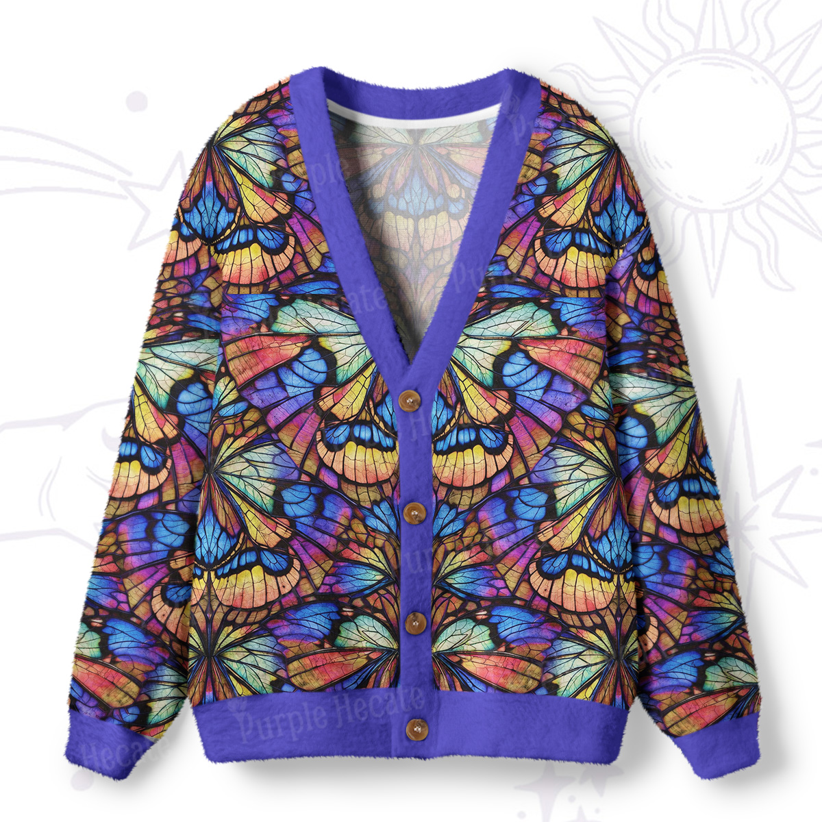 Purplehecate Colorful Butterfly Wing Pattern Ugly Cardigan Sweaters