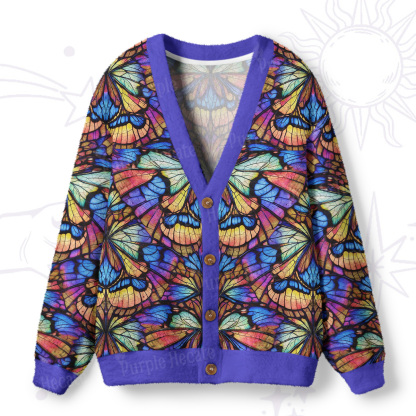 Purplehecate Colorful Butterfly Wing Pattern Ugly Cardigan Sweaters