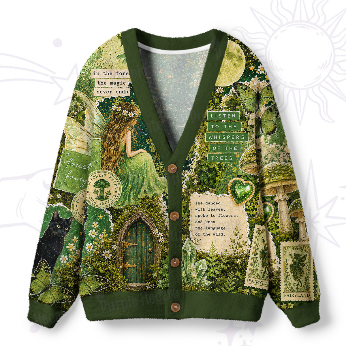 Purplehecate Forest Witch Who Listens to the Whispers of the Trees Ugly Cardigan Sweaters