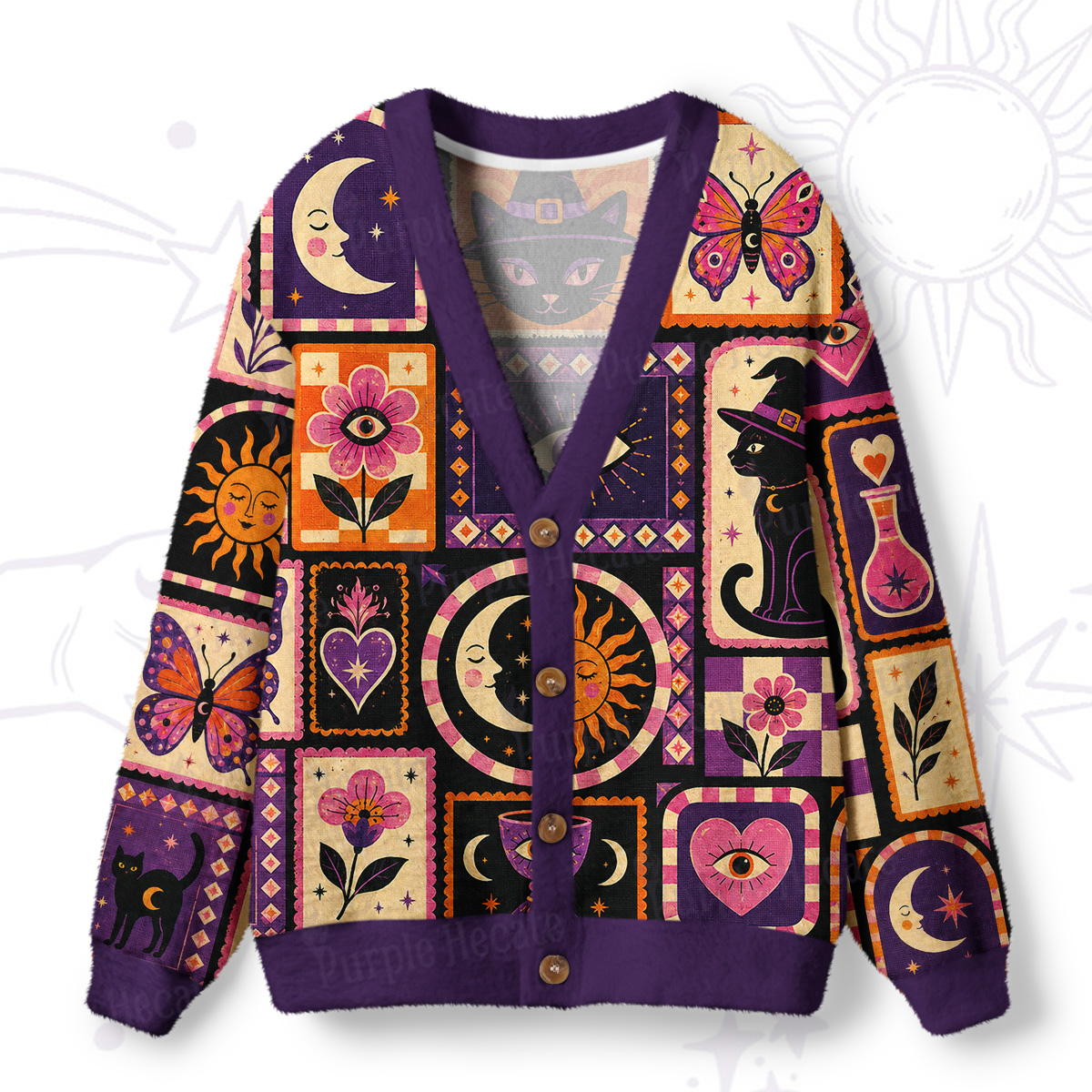 Purplehecate Spellbound Night Ugly Cardigan Sweaters