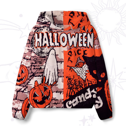 Purplehecate Pumpkin Orange Ghost All-Over Print Hoodie