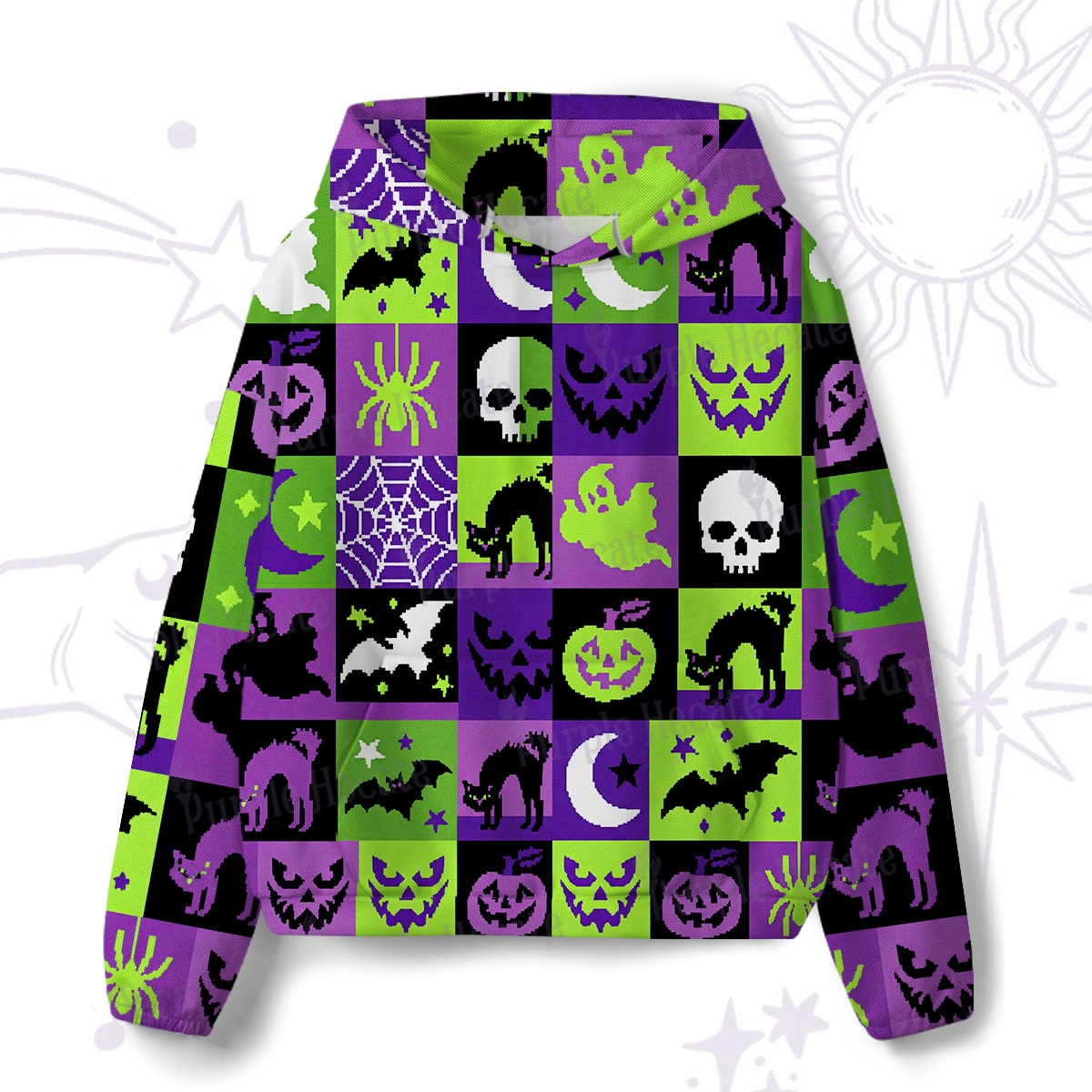 Purplehecate Spooky Patchwork Halloween All-Over Print Hoodie