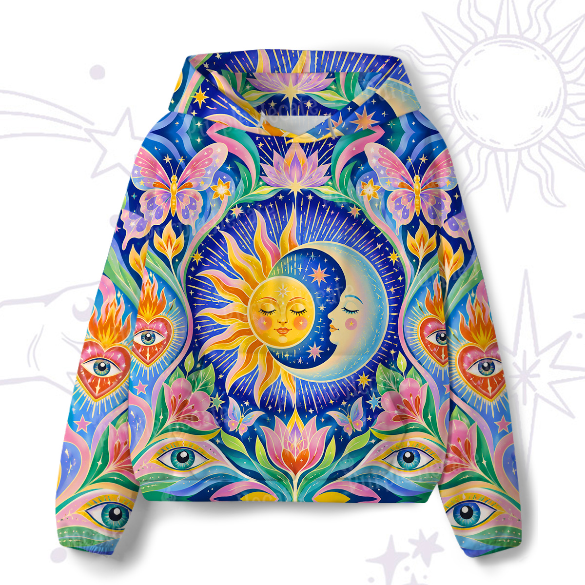 Purplehecate Cosmic Sun & Moon Lotus All-Over Print Hoodie