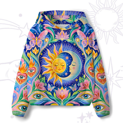 Purplehecate Cosmic Sun & Moon Lotus All-Over Print Hoodie