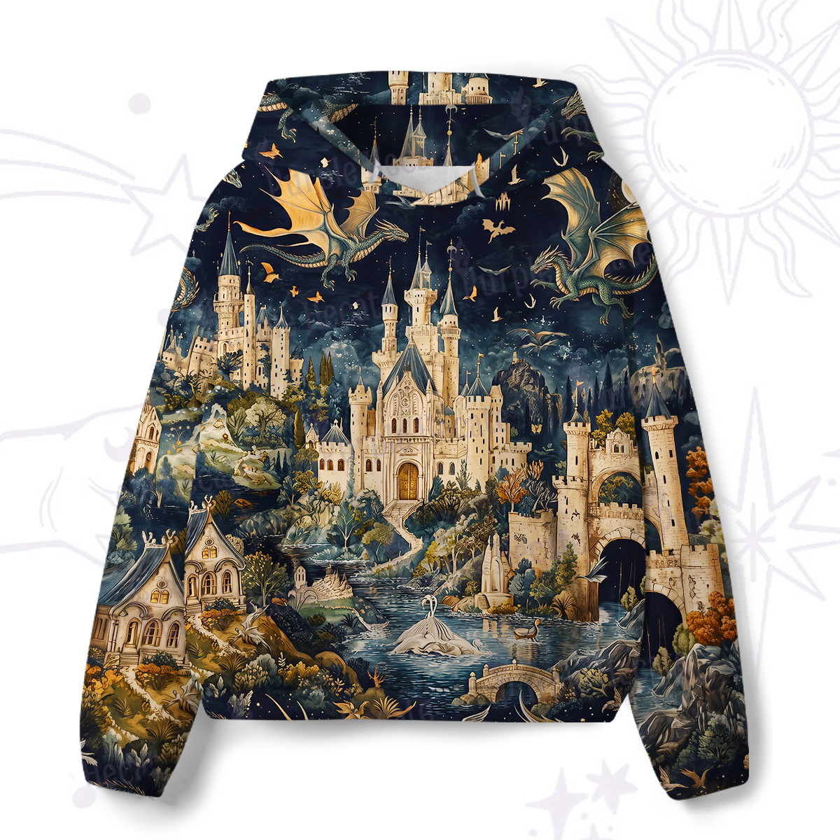 Purplehecate Dragon‑Guarded Midnight Castle All-Over Print Hoodie