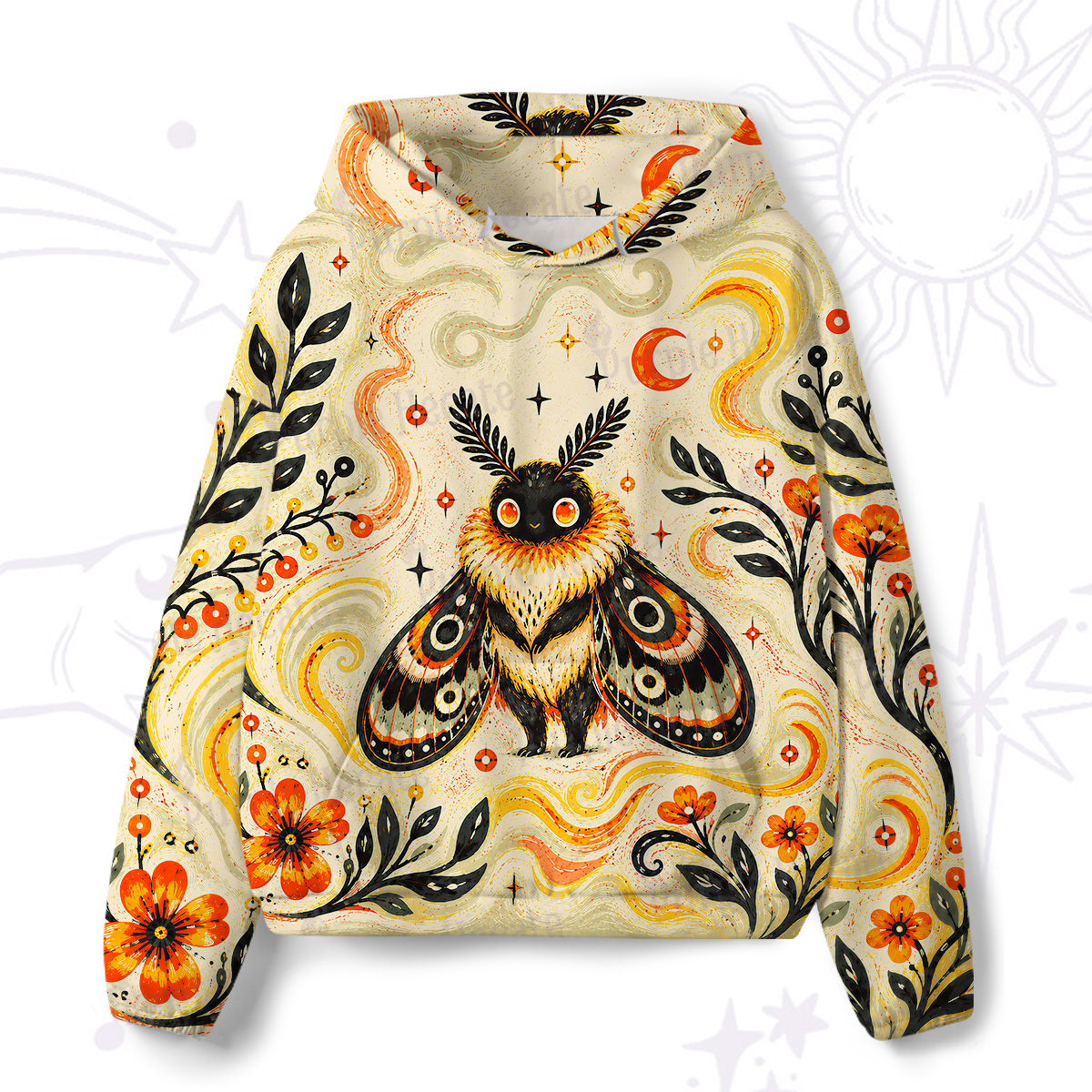 Purplehecate Autumn Moon Moth Guardian Graphic All-Over Print Hoodie