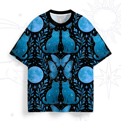 Purplehecate Celestial Blue Cat Moon All Over Print T-Shirt