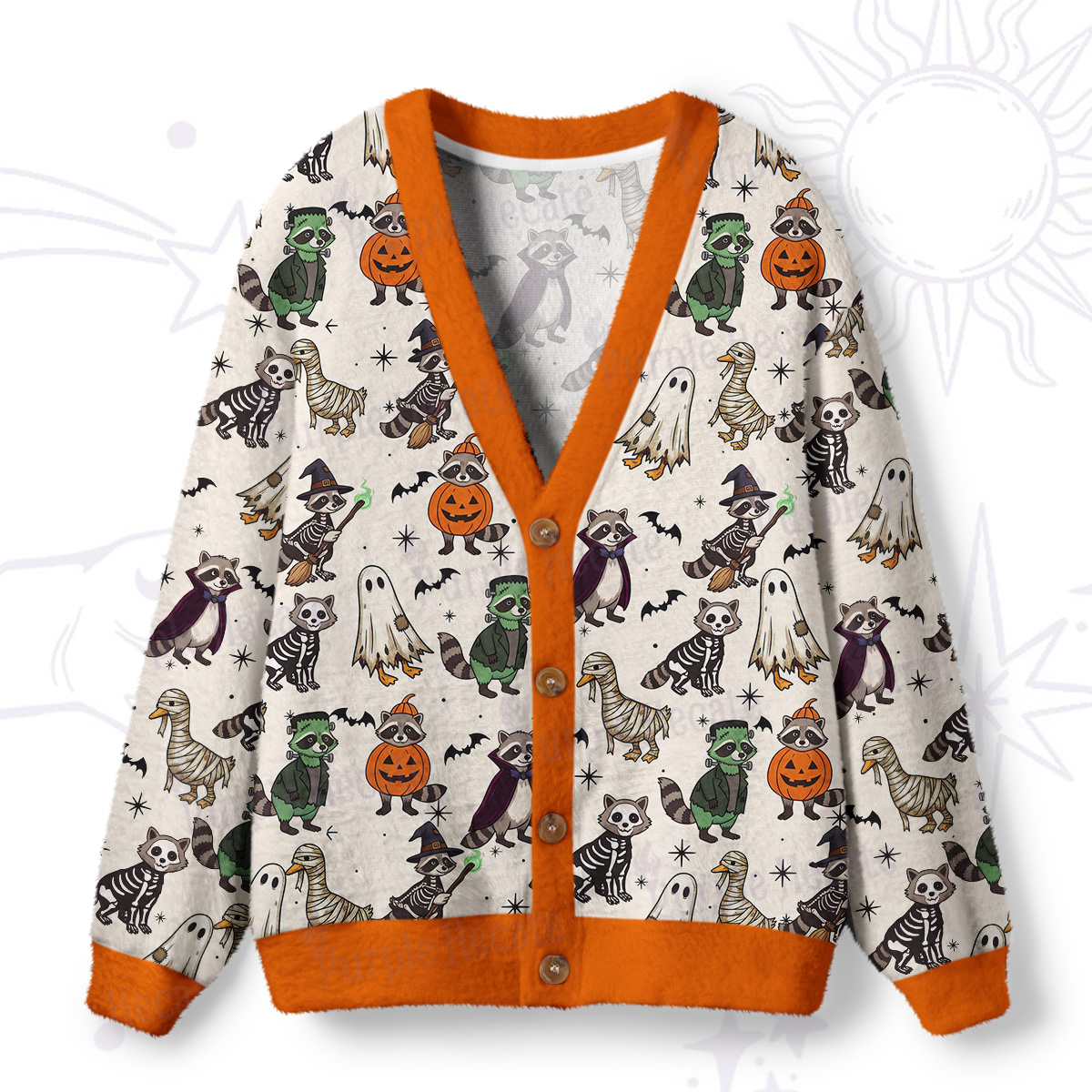 Purplehecate Halloween Little Monster Zoo Ugly Cardigan Sweaters