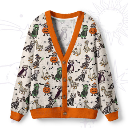Purplehecate Halloween Little Monster Zoo Ugly Cardigan Sweaters