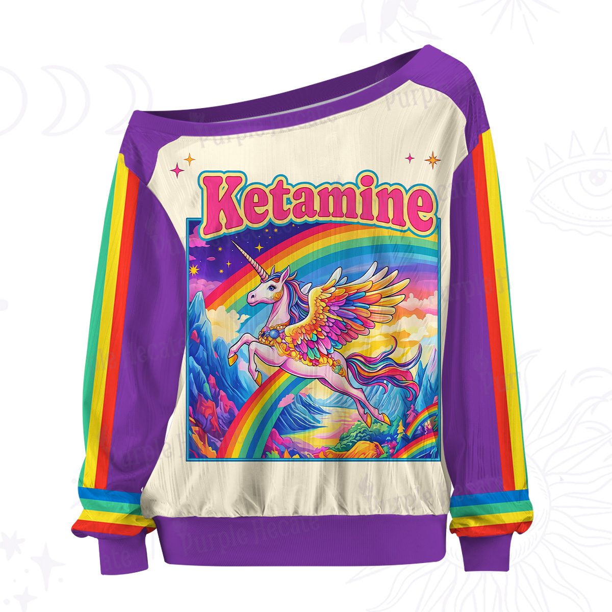 Purplehecate Ketamine Rainbow Unicorn Off The Shoulder Graphic Jersey