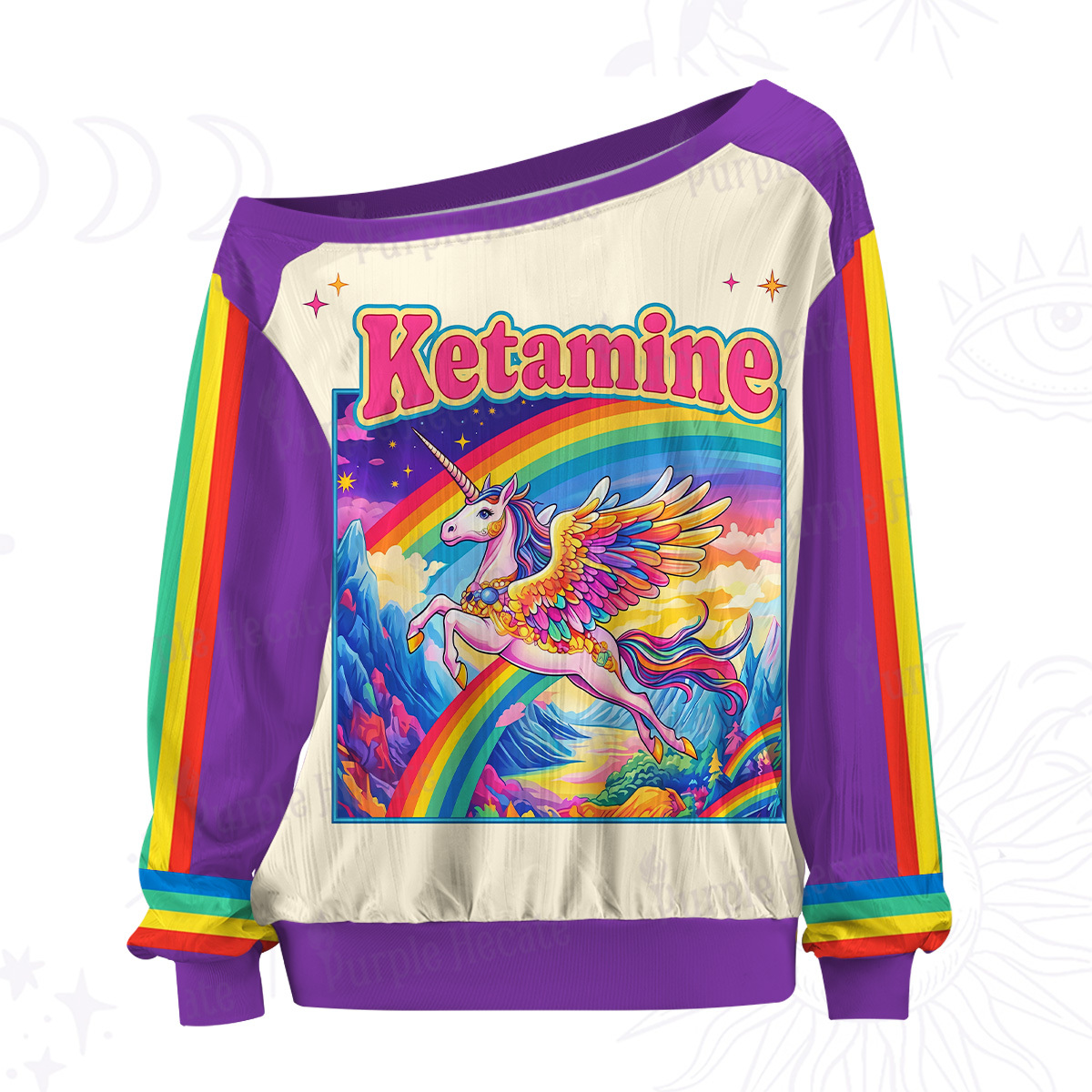 Purplehecate Ketamine Rainbow Unicorn Off The Shoulder Graphic Jersey