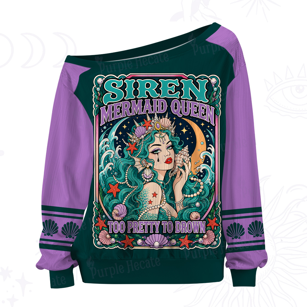 Purplehecate Siren Mermaid Queen Off The Shoulder Graphic Jersey