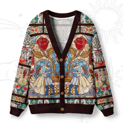Purplehecate Stained Glass Rose Romance Ugly Cardigan Sweaters
