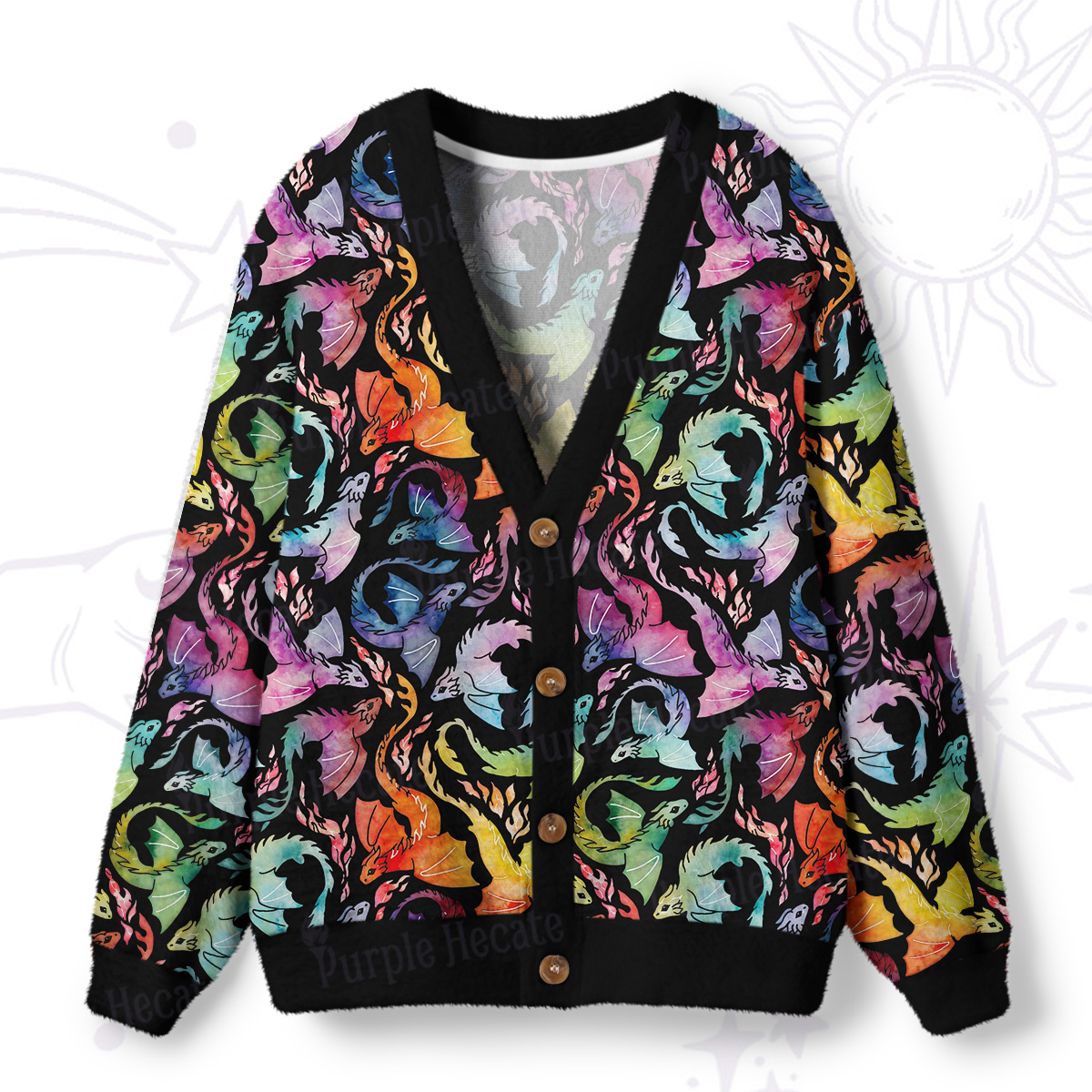 Purplehecate Rainbow Dragon Fire Ugly Cardigan Sweaters