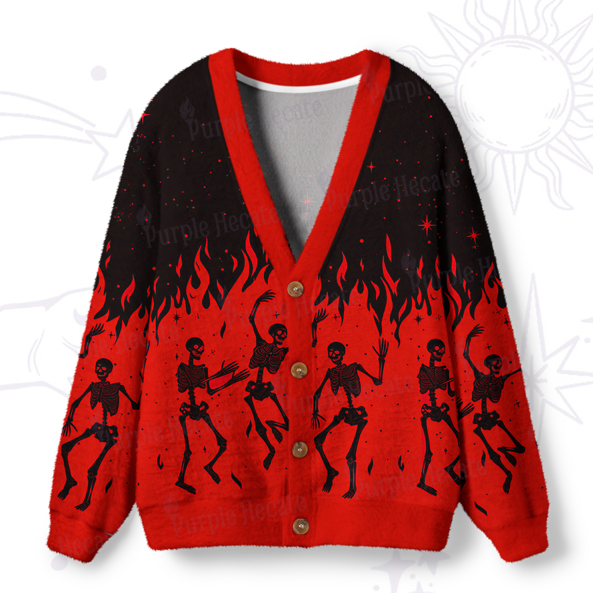 Purplehecate Infernal Revelry Ugly Cardigan Sweaters