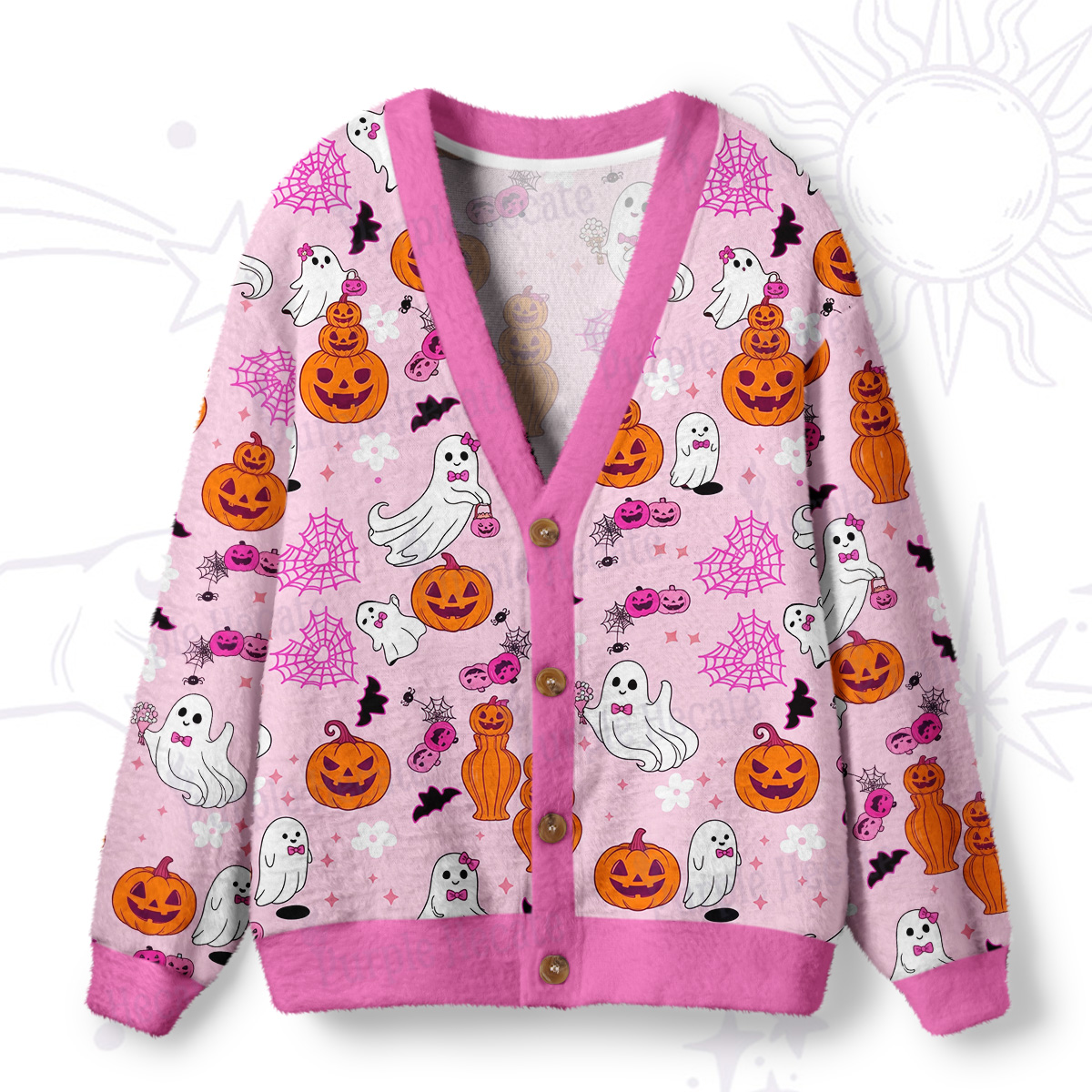 Purplehecate Spooky Ghosts & Pumpkins Ugly Cardigan Sweaters