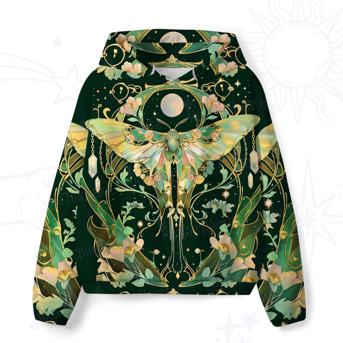 Purplehecate Moon Moth  Rave All-Over Print Hoodie