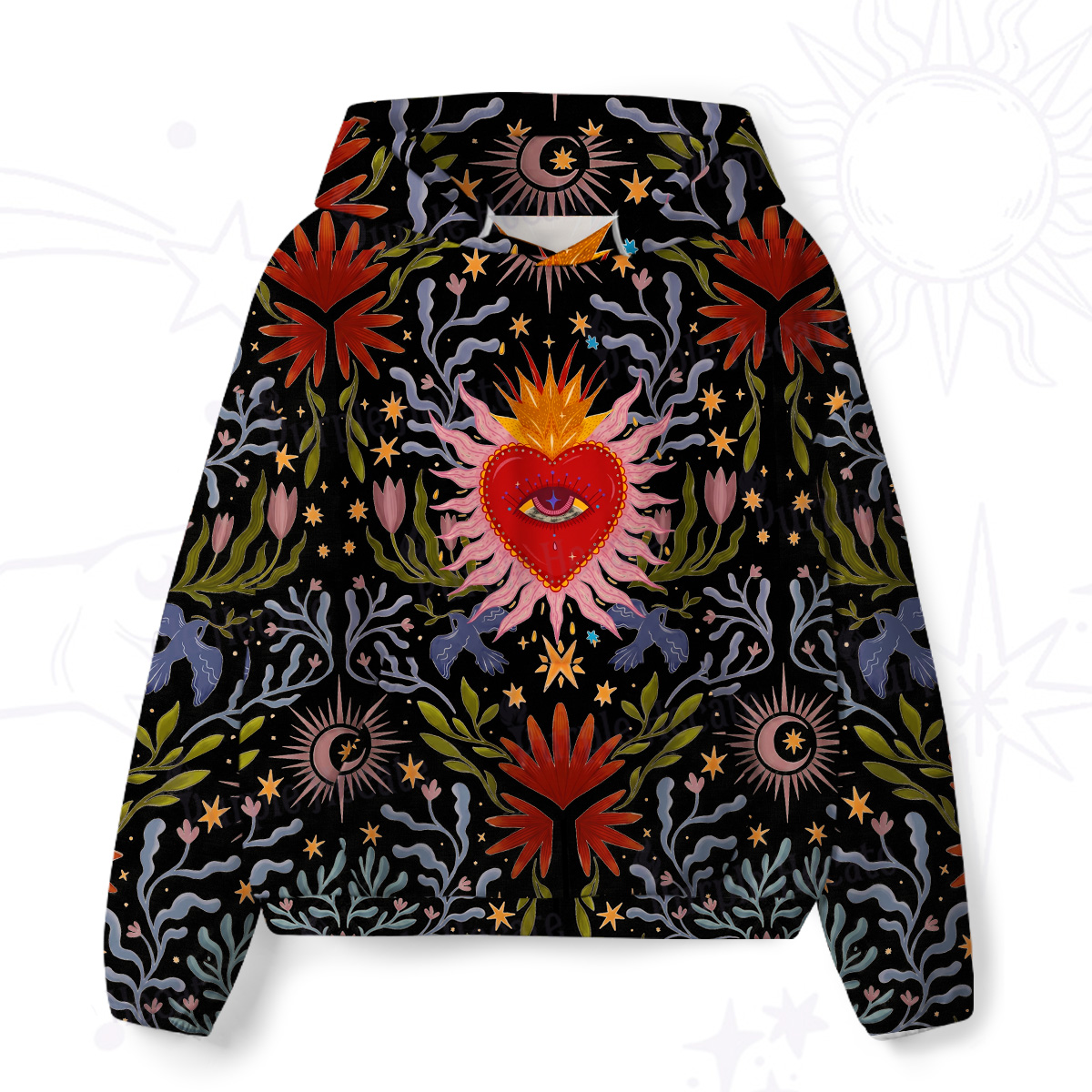 Purplehecate Sacred Flame Heart All-Over Print Hoodie