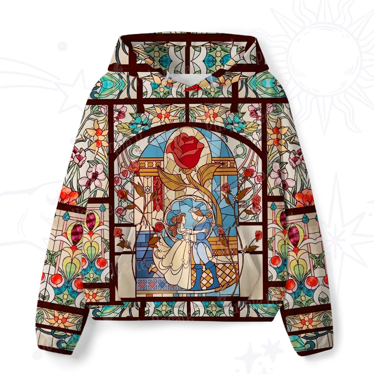 Purplehecate Stained Glass Rose Romance All-Over Print Hoodie