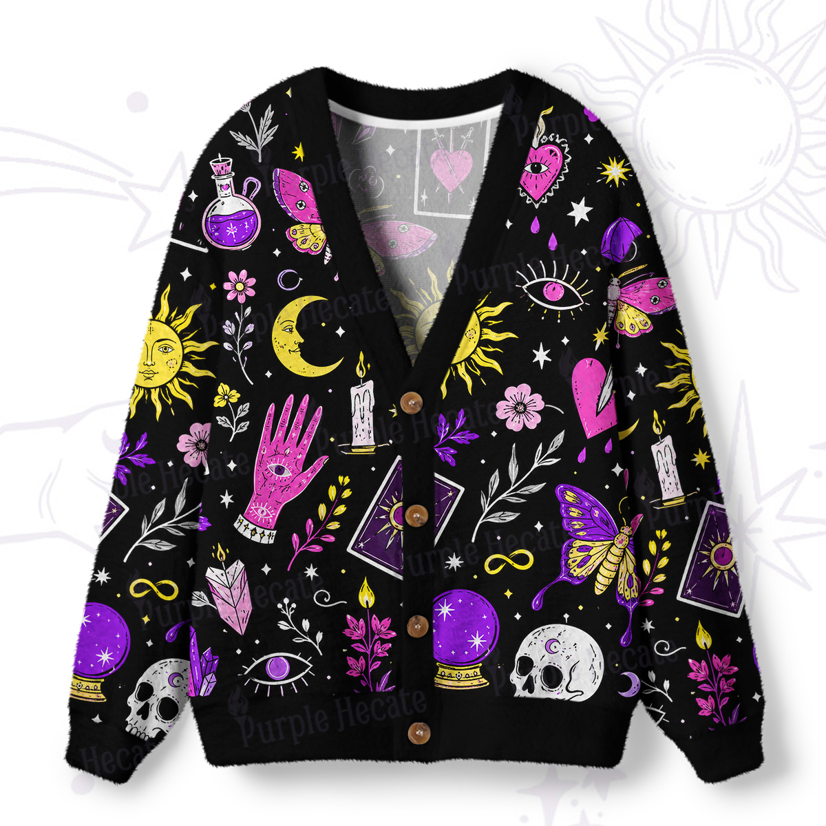 Purplehecate Witchy Night Magic Ugly Cardigan Sweaters
