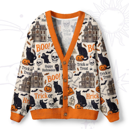 Purplehecate Haunted House on Halloween Night Ugly Cardigan Sweaters