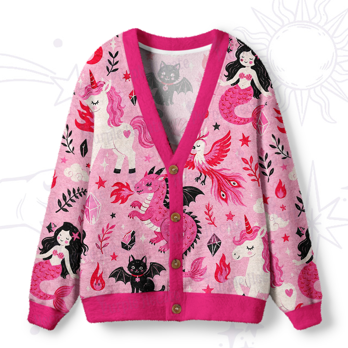 Purplehecate Magical Fantasy Creatures Ugly Cardigan Sweaters