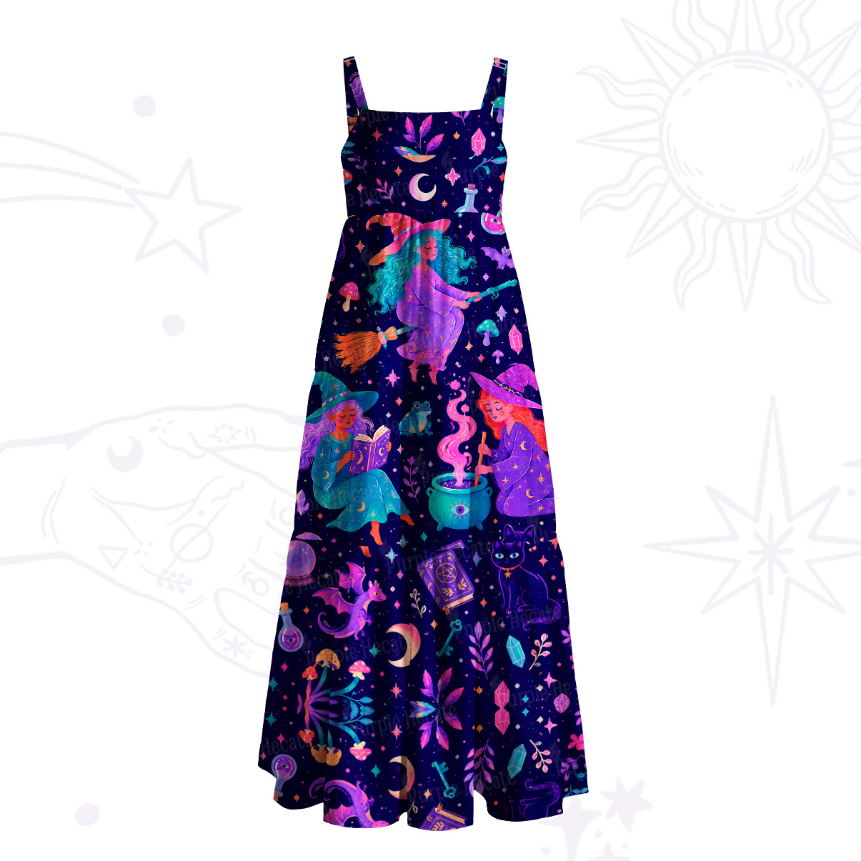 Purplehecate Witch's Daily Life Wide Straps Maxi Dress