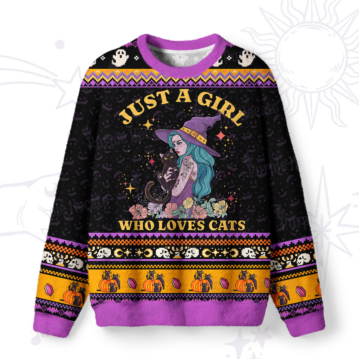 Purplehecate Just A Girl Who Loves Cats Ugly Halloween Sweatshirts