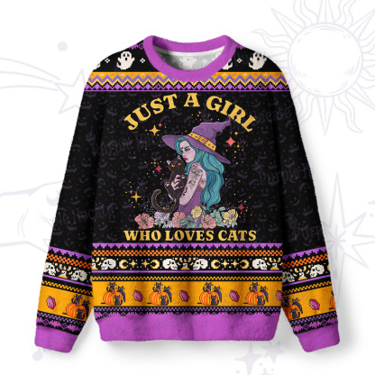 Purplehecate Just A Girl Who Loves Cats Ugly Halloween Sweatshirts