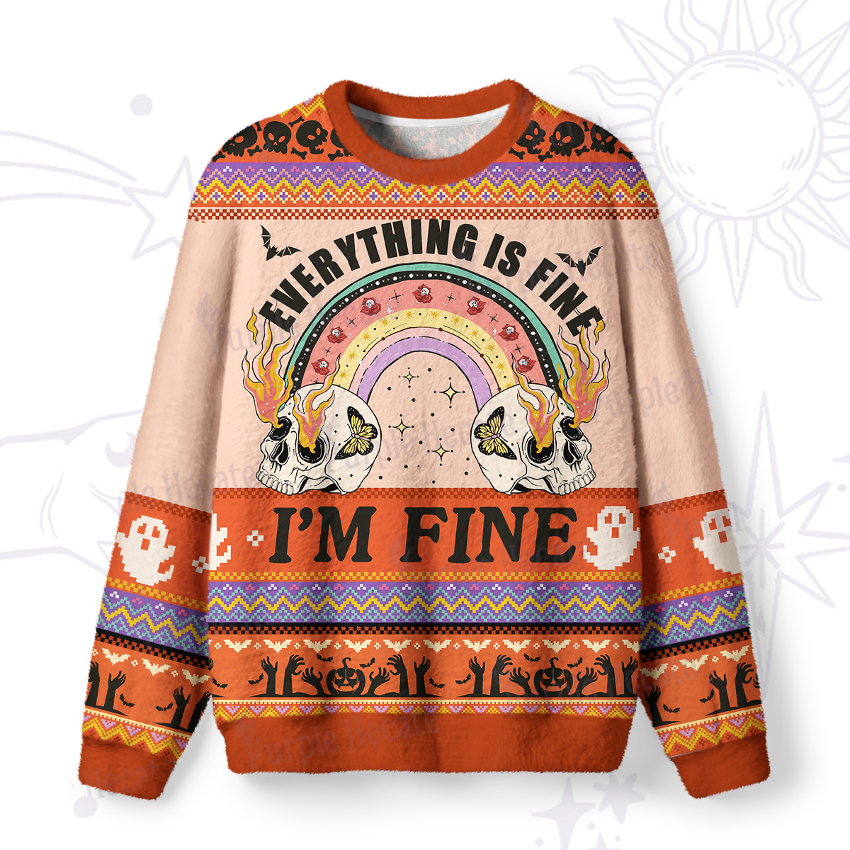 Purplehecate Everything Is Fine Ugly Halloween Sweatshirts