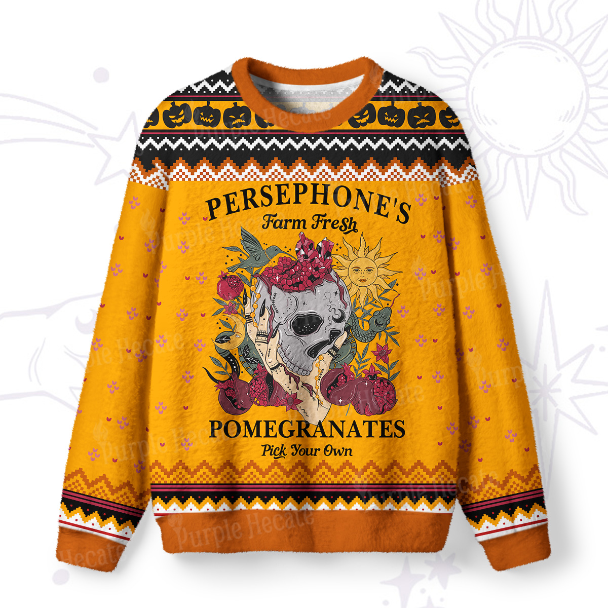 Purplehecate Persephone's Farm Fresh Pomegranates Pick Your Own Ugly Halloween Sweatshirts
