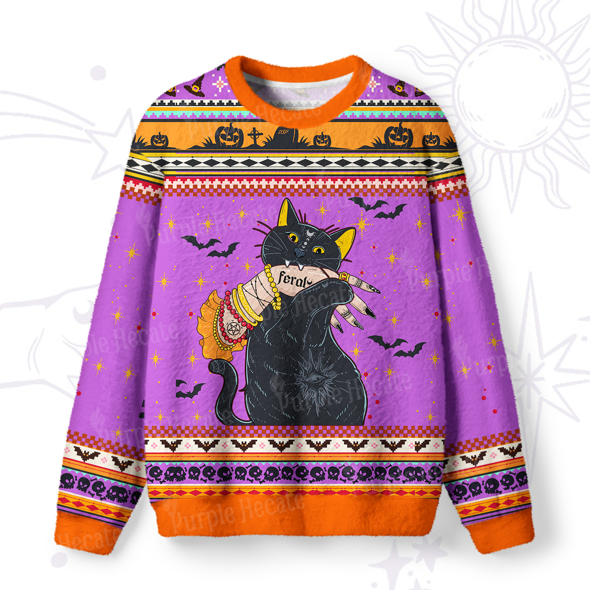 Purplehecate Feral Cat Ugly Halloween Sweatshirts