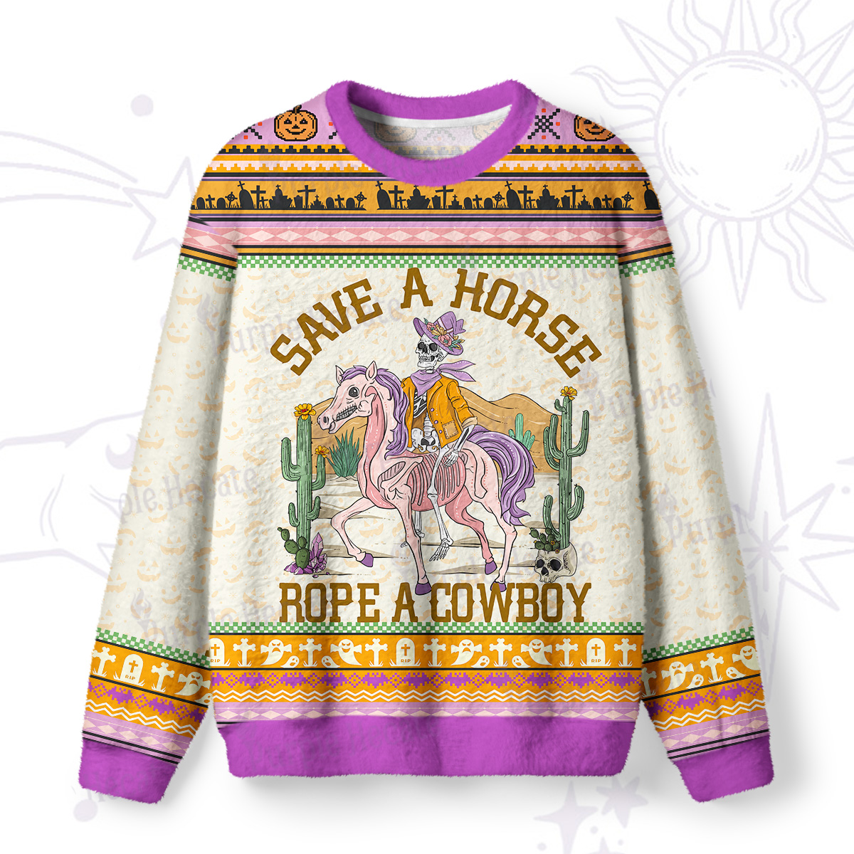 Purplehecate Save A Horse Rope A Cowboy Ugly Halloween Sweatshirts