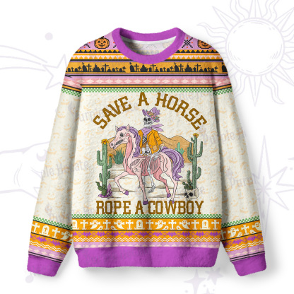 Purplehecate Save A Horse Rope A Cowboy Ugly Halloween Sweatshirts