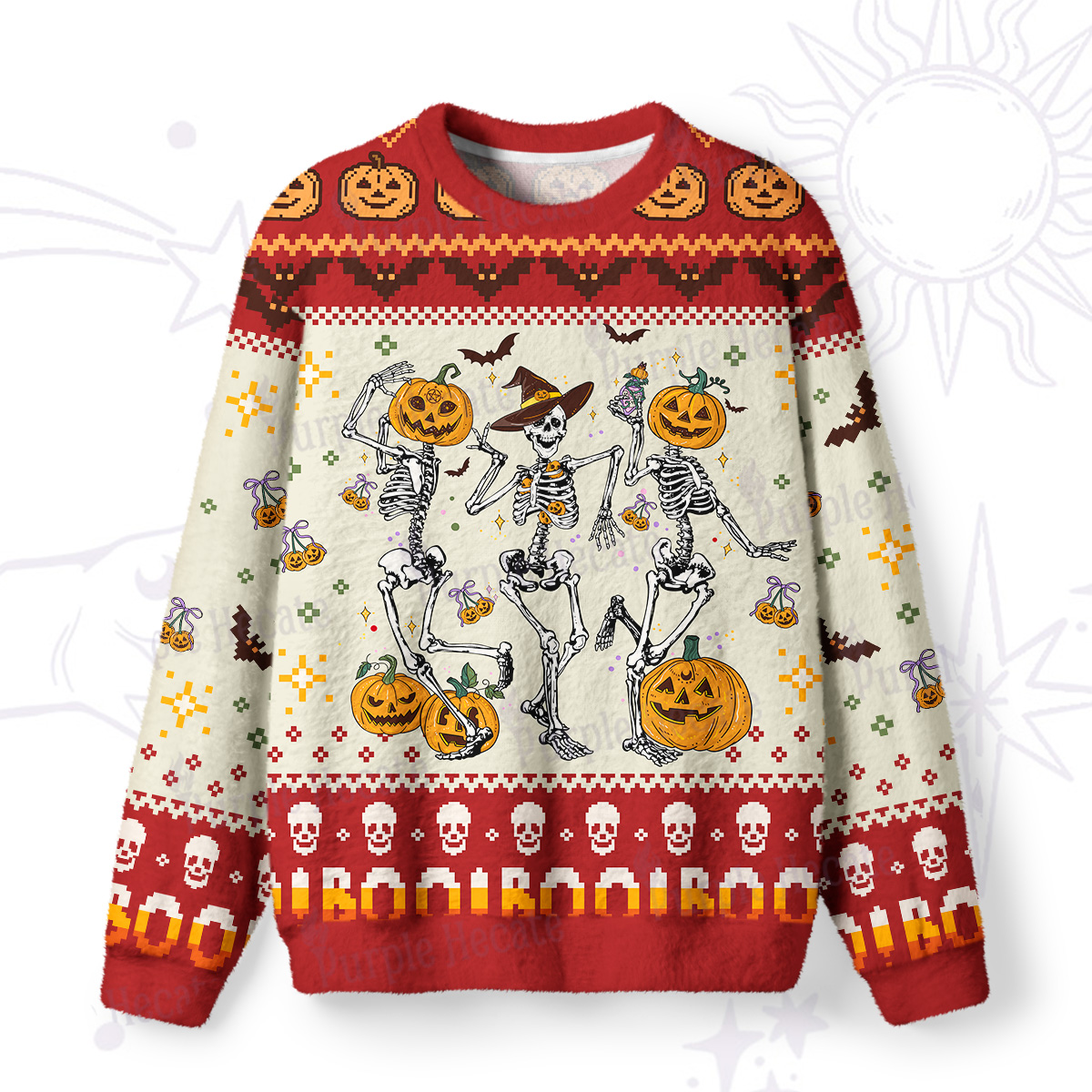 Purplehecate Pumpkin Head Skeleton Dance Halloween Ugly Halloween Sweatshirts