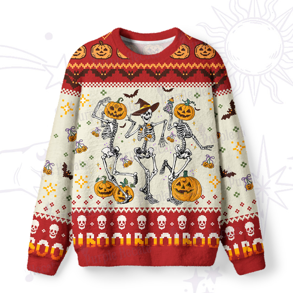 Magic Purplehecate Pumpkin Head Skeleton Dance Halloween Ugly Halloween Sweatshirts