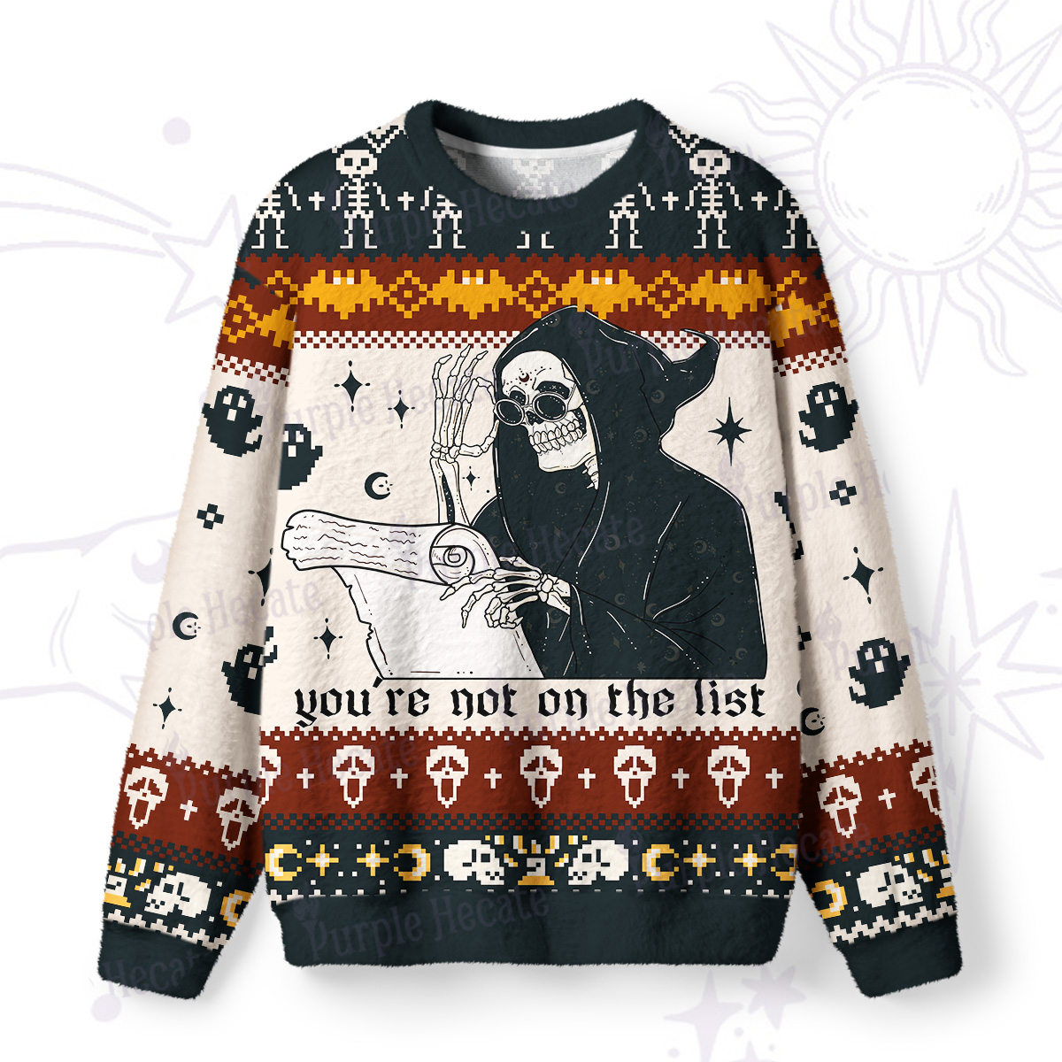 Purplehecate You're Not On The List Ugly Halloween Sweatshirts