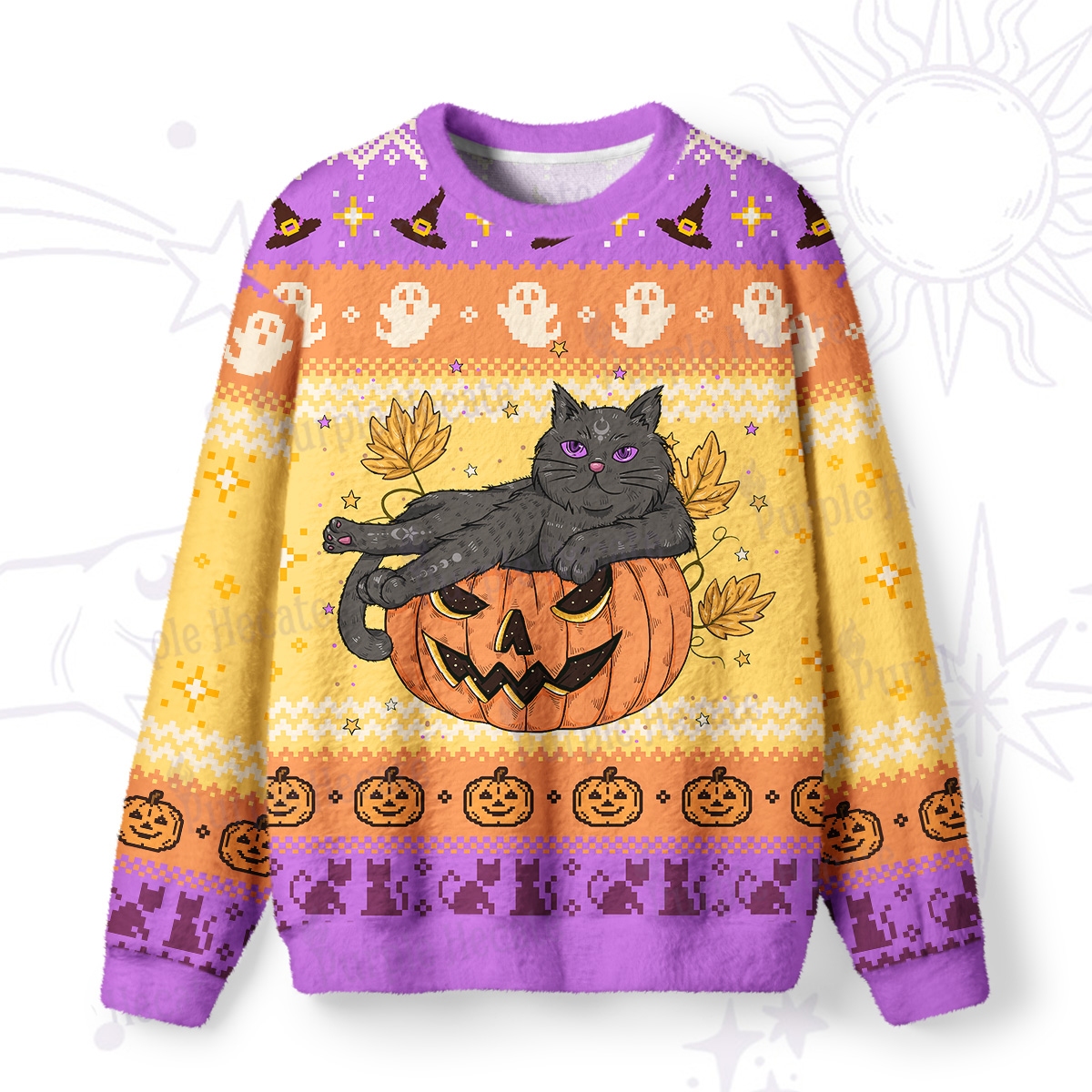 Purplehecate Pumpkin Throne of the Witch Cat Ugly Halloween Sweatshirts