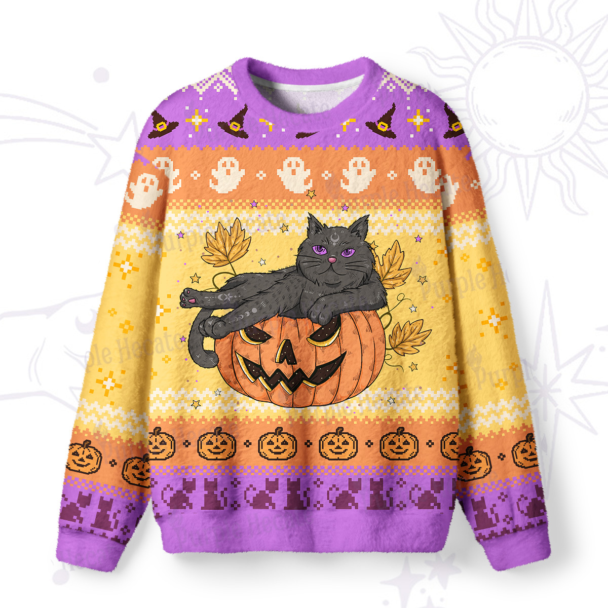 Magic Purplehecate Pumpkin Throne of the Witch Cat Ugly Halloween Sweatshirts