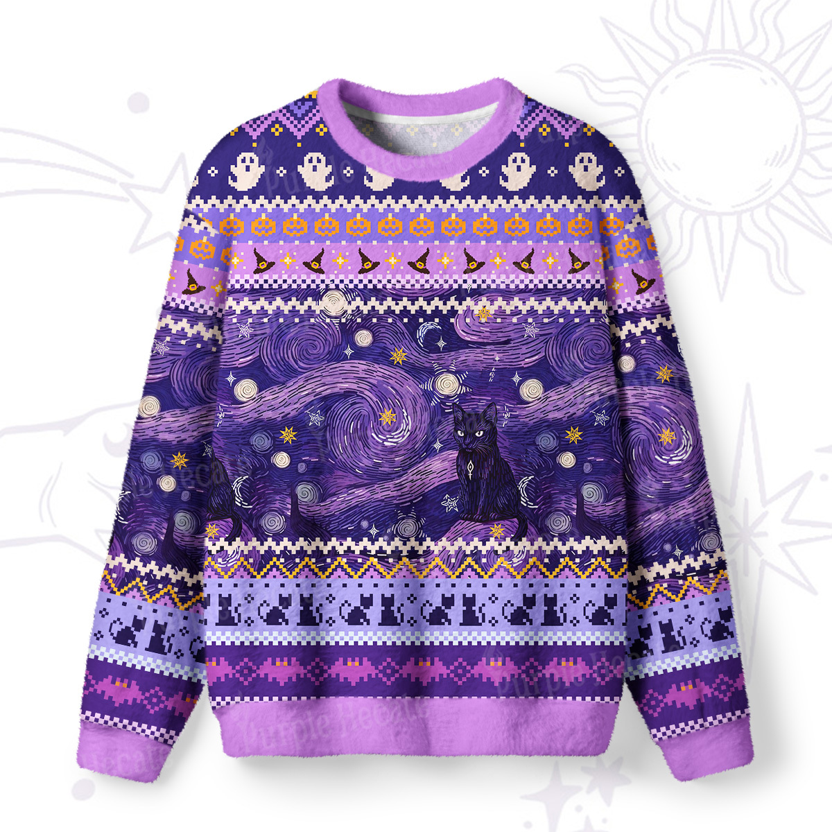Magic Purplehecate Mystic Cat Beneath the Cosmic Veil Ugly Halloween Sweatshirts